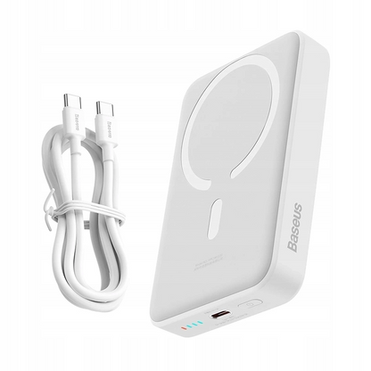 Zunanja brezžična baterija Baseus Magnetic Mini, 10000mAh, 30W, PD + FQI, 1 x QI - 1 x USB-C, Bela PPCX110202