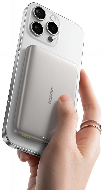 Zunanja brezžična baterija Baseus PicoGo AM41, 10000mAh, 27W, PD + FQI, 1 x QI - 1 x USB-C, Bež E0027203