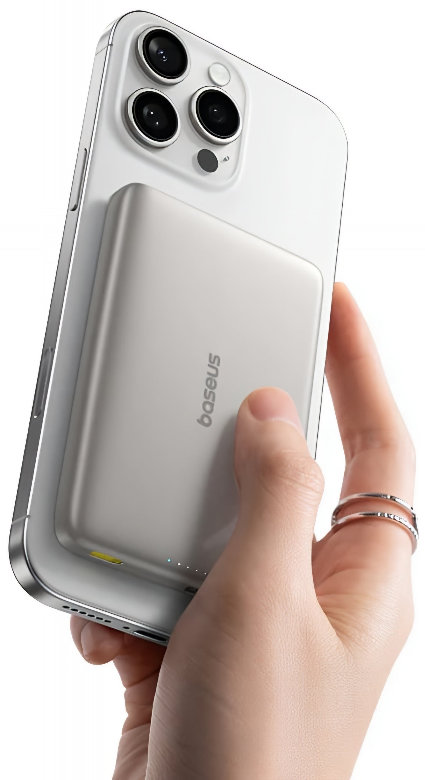Zunanja brezžična baterija Baseus PicoGo AM41, 10000mAh, 27W, PD + FQI, 1 x QI - 1 x USB-C, Bež E0027203