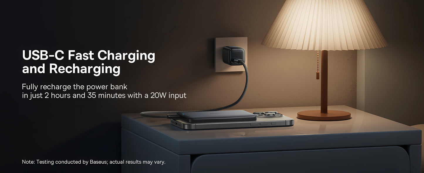 Zunanja brezžična baterija Baseus PicoGo AM41, 10000mAh, 27W, PD + FQI, 1 x QI - 1 x USB-C, Bež E0027203
