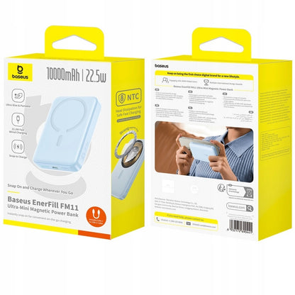 Brezžična zunanja baterija Baseus EnerFill FM11 Ultra-Mini, 10000mAh, 22,5W, PD + FQI, 1 x QI - 1 x USB-C, modra P1008210E313-00
