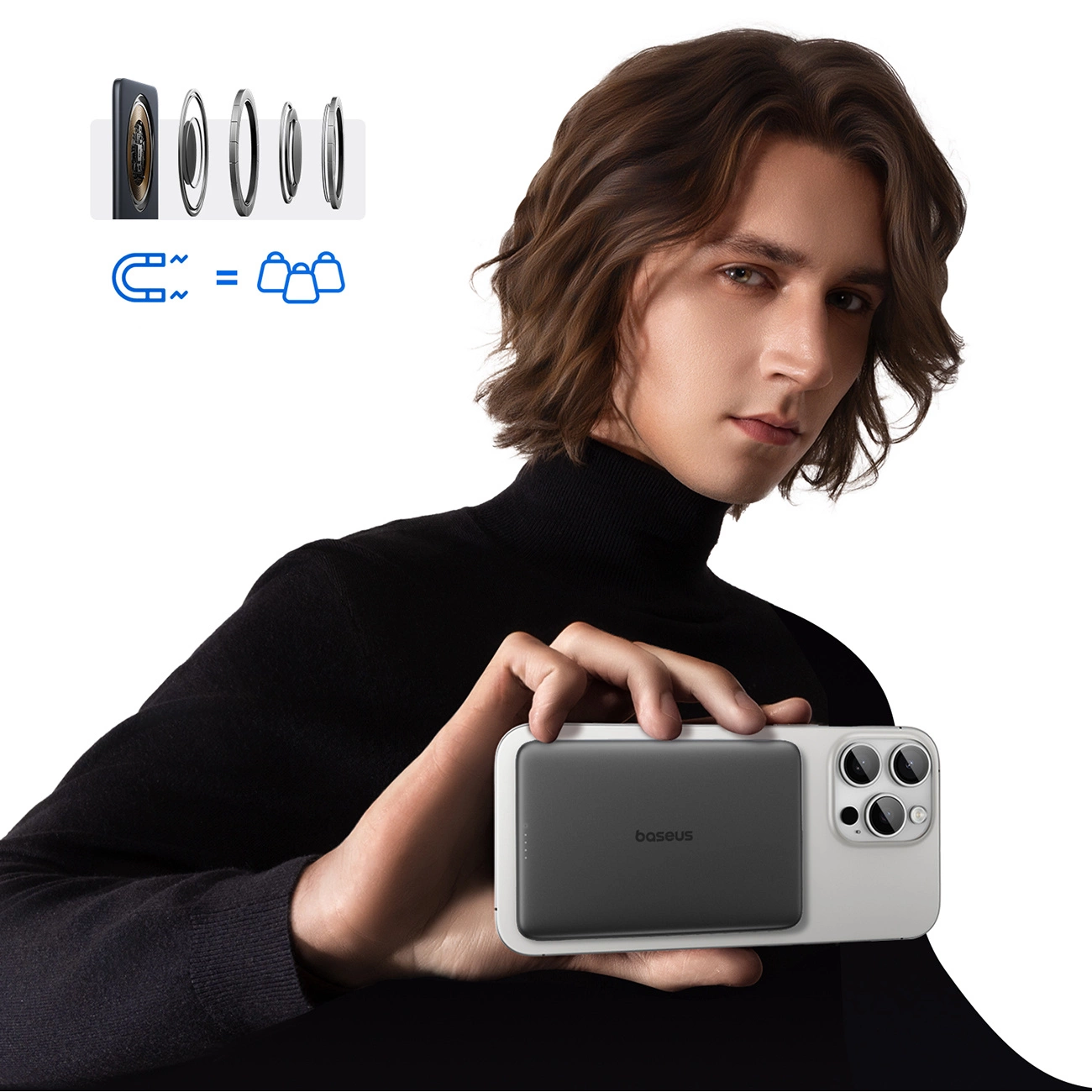 Zunanja brezžična baterija Baseus PicoGo AM41, 5000mAh, 20W, PD + FQI, 1 x QI - 1 x USB-C, črna