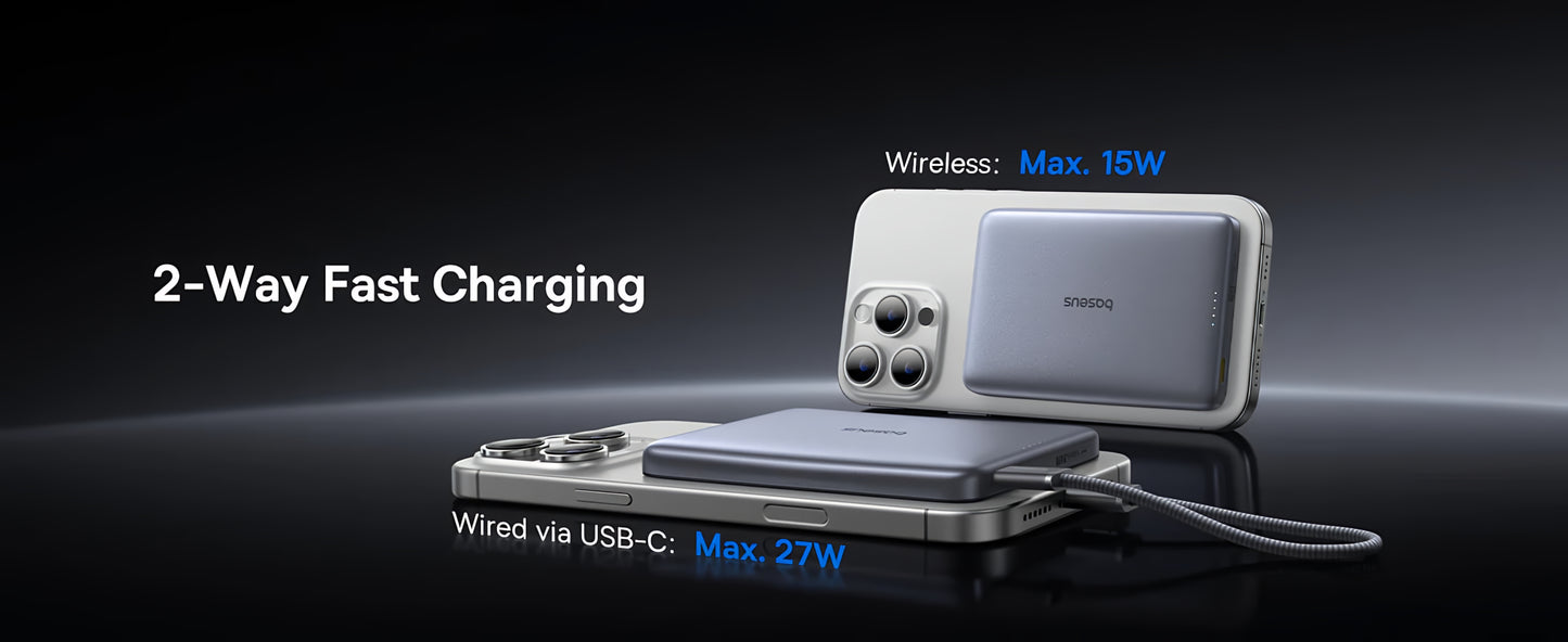 Zunanja brezžična baterija Baseus PicoGo AM41, 10000mAh, 27W, PD + FQI, 1 x QI - 1 x USB-C, Bež E0027203