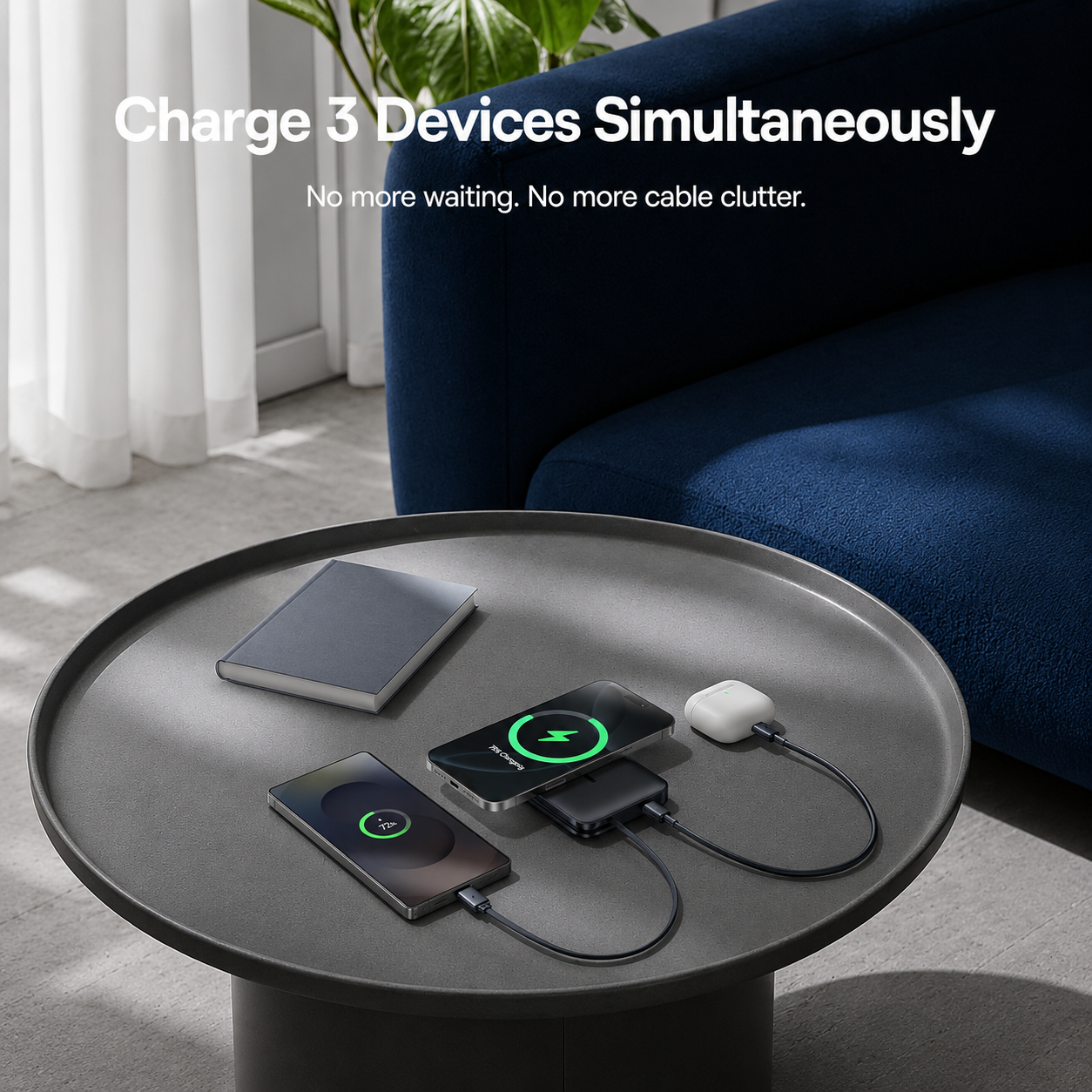 Brezžična zunanja baterija Baseus PicoGo AM61, 10000mAh, 45W, PD + FQI, 1 x QI - 2 x USB-C, Črna E0028V00