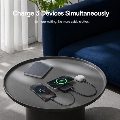 Brezžična zunanja baterija Baseus PicoGo AM61, 10000mAh, 45W, PD + FQI, 1 x QI - 2 x USB-C, Črna E0028V00