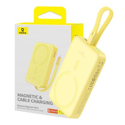 Zunanja baterija Wireless Baseus Magnetic Mini, 10000mAh, 20W, PD + FQI, 1 x Lightning - 1 x QI - 1 x USB-C, Rumena P10022109Y23-00