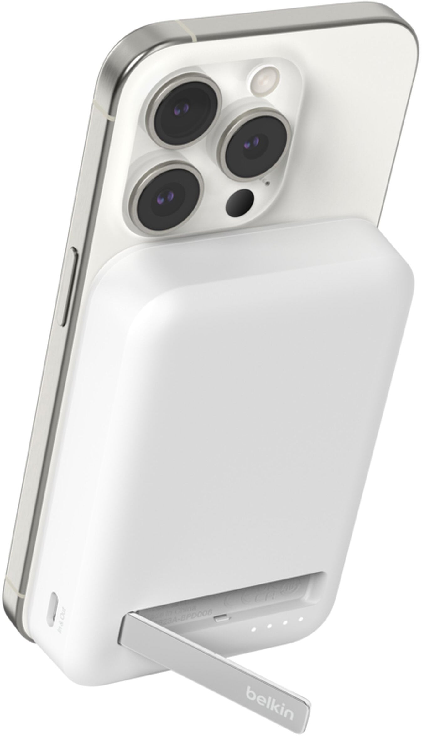 Brezžična zunanja baterija Belkin BoostCharge Pro s stojalom, 10000mAh, 15W, FQI, 1 x QI - 1 x USB-C, bela BPD008btWH