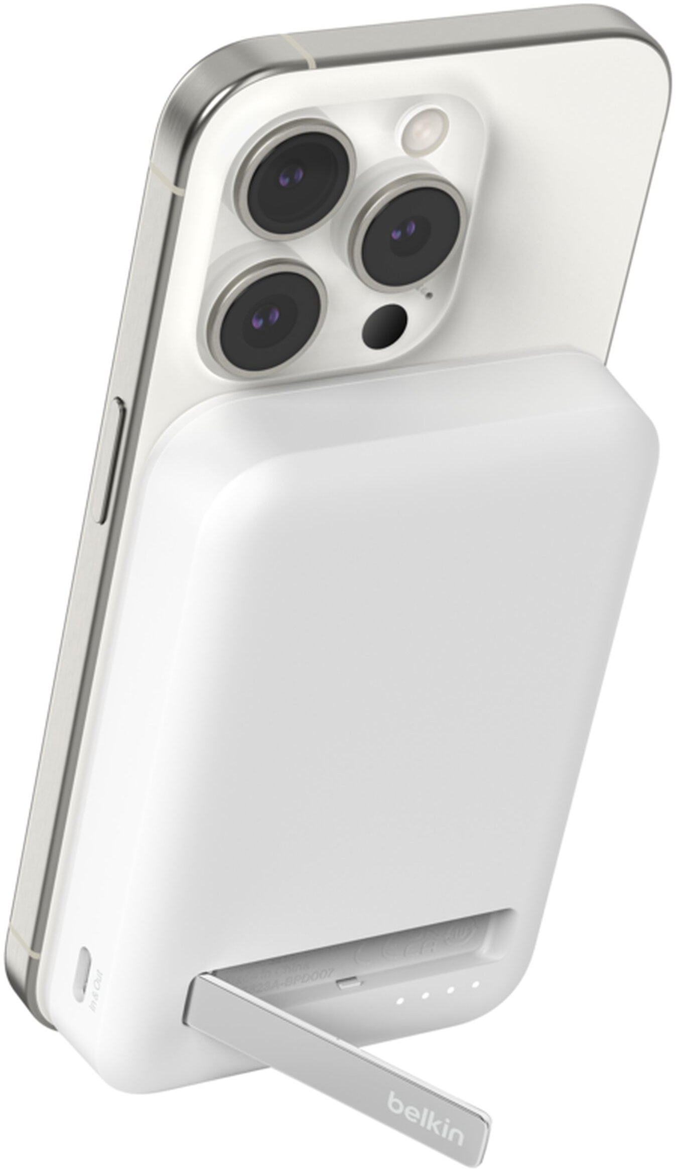 Brezžična zunanja baterija Belkin BoostCharge Pro s stojalom, 8000mAh, 15W, FQI, 1 x QI - 1 x USB-C, bela BPD007btWH
