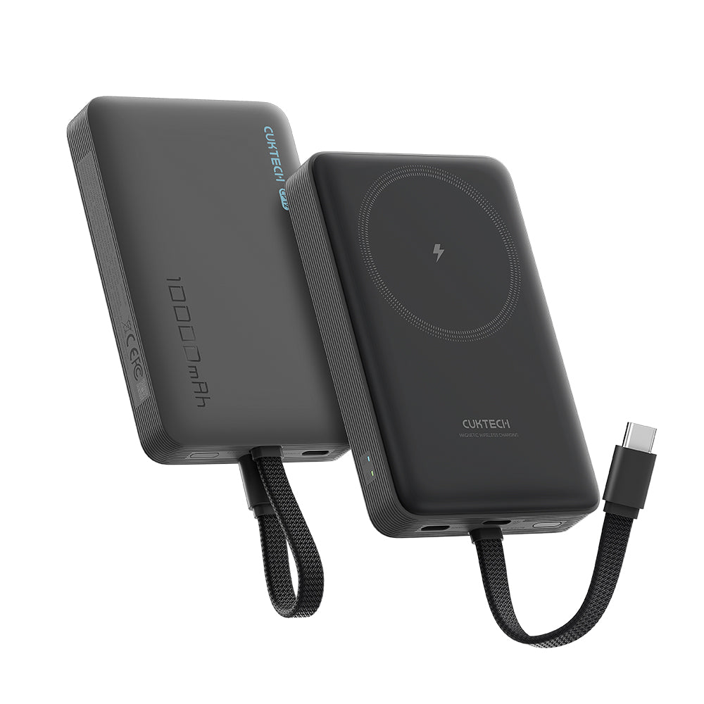 Brezžična zunanja baterija Cuktech WPB100L, 10000mAh, 22,5W, PD + FQI, 1 x QI - 2 x USB-C, črna CKWPB100LGLBK