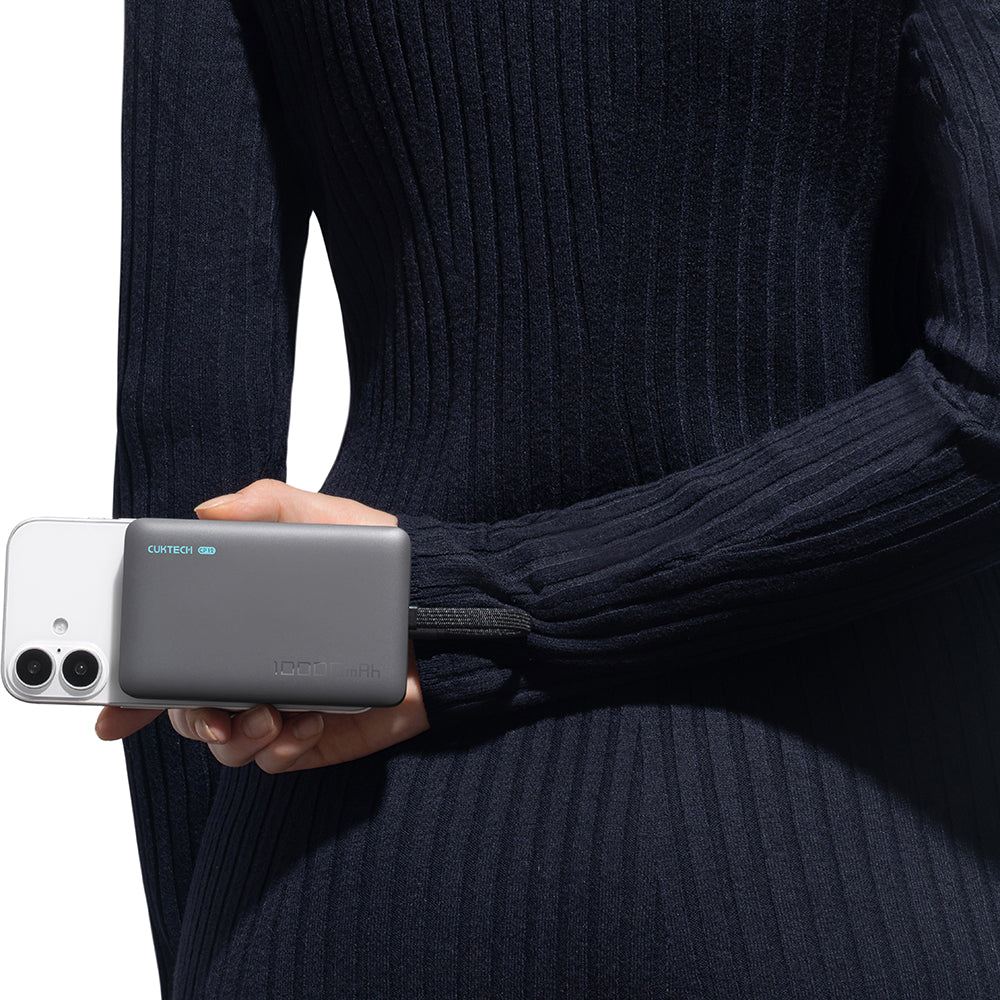 Brezžična zunanja baterija Cuktech WPB100L, 10000mAh, 22,5W, PD + FQI, 1 x QI - 2 x USB-C, črna CKWPB100LGLBK