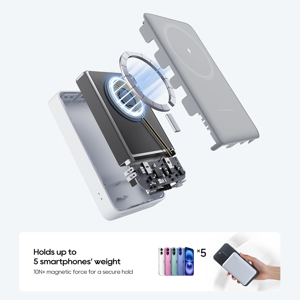 Brezžična zunanja baterija Cuktech WPB100N, 10000mAh, 20W, PD + FQI, 1 x QI - 1 x USB-C, bela CKWPB100NGLGR
