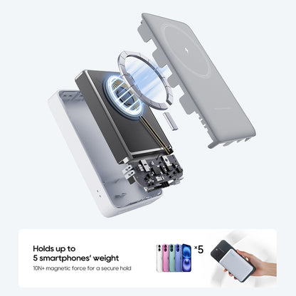 Brezžična zunanja baterija Cuktech WPB100N, 10000mAh, 20W, PD + FQI, 1 x QI - 1 x USB-C, bela CKWPB100NGLGR