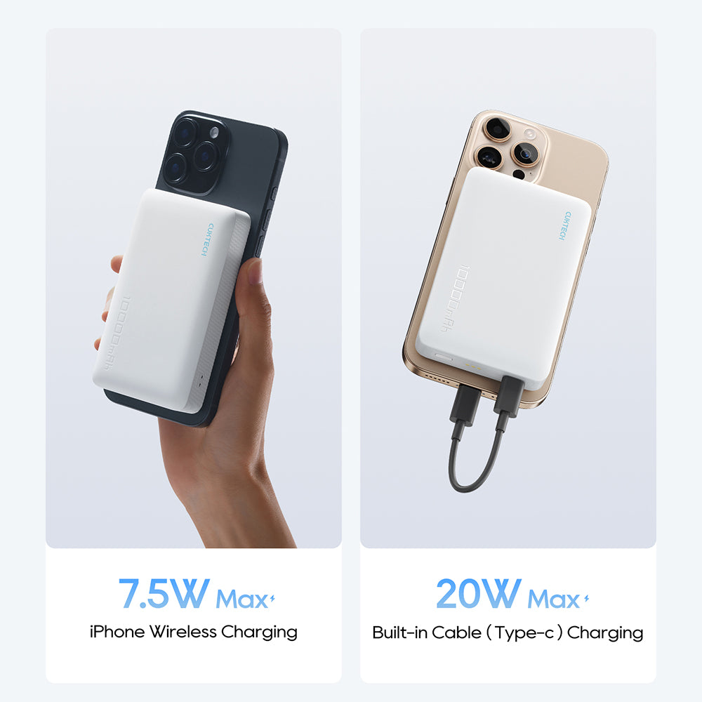 Brezžična zunanja baterija Cuktech WPB100N, 10000mAh, 20W, PD + FQI, 1 x QI - 1 x USB-C, bela CKWPB100NGLGR