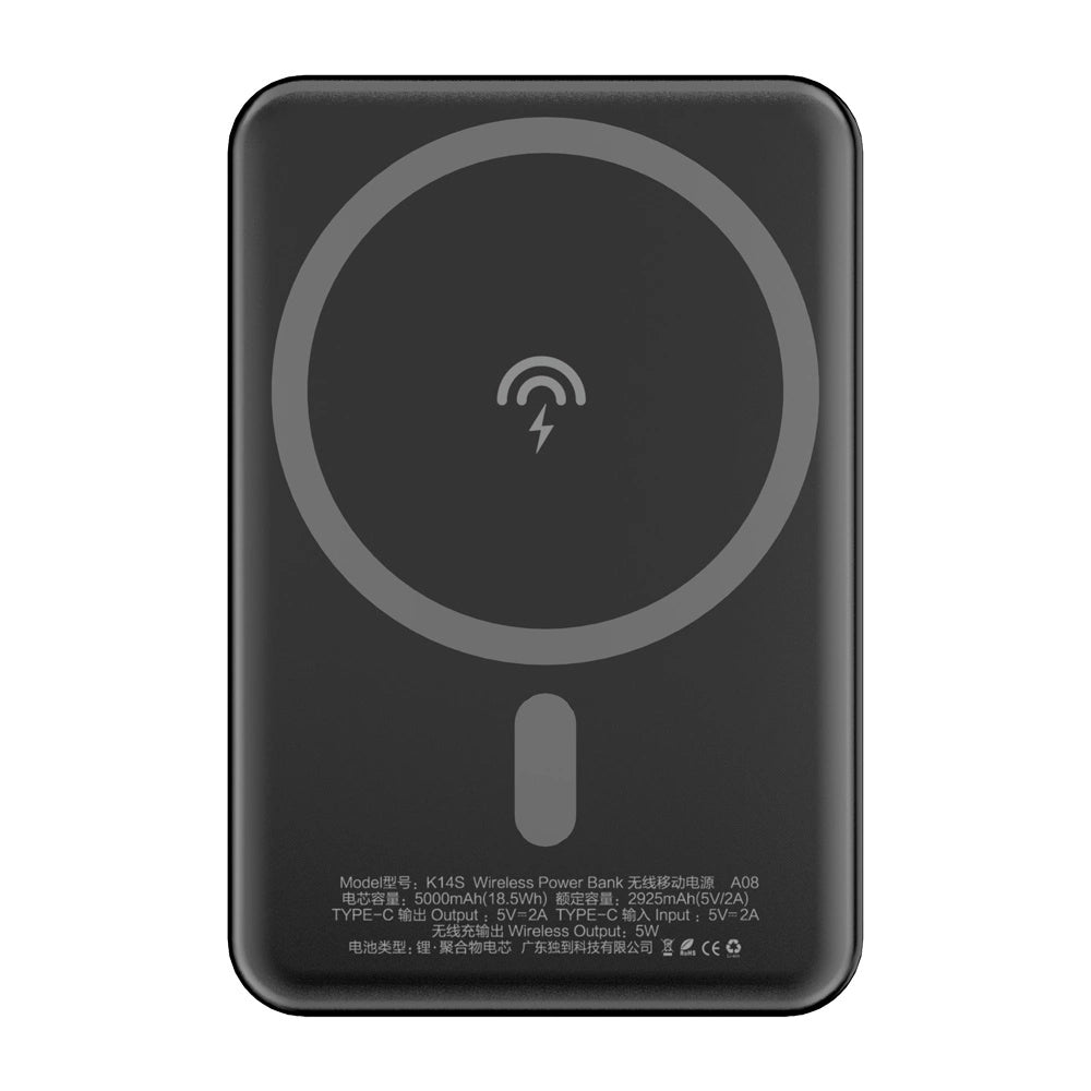 Zunanja baterija brezžična Dudao K14S, 5000mAh, 10W, PD + QI, 1 x QI - 1 x USB-C, črna