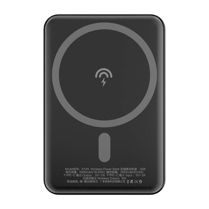 Zunanja baterija brezžična Dudao K14S, 5000mAh, 10W, PD + QI, 1 x QI - 1 x USB-C, črna