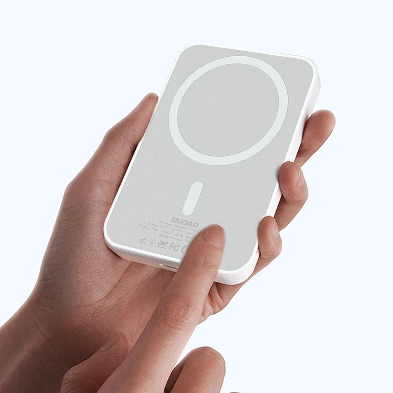 Zunanja baterija Wireless Dudao K26, 10000mAh, 20W, PD + FQI, 1 x QI - 1 x USB-C, Bela