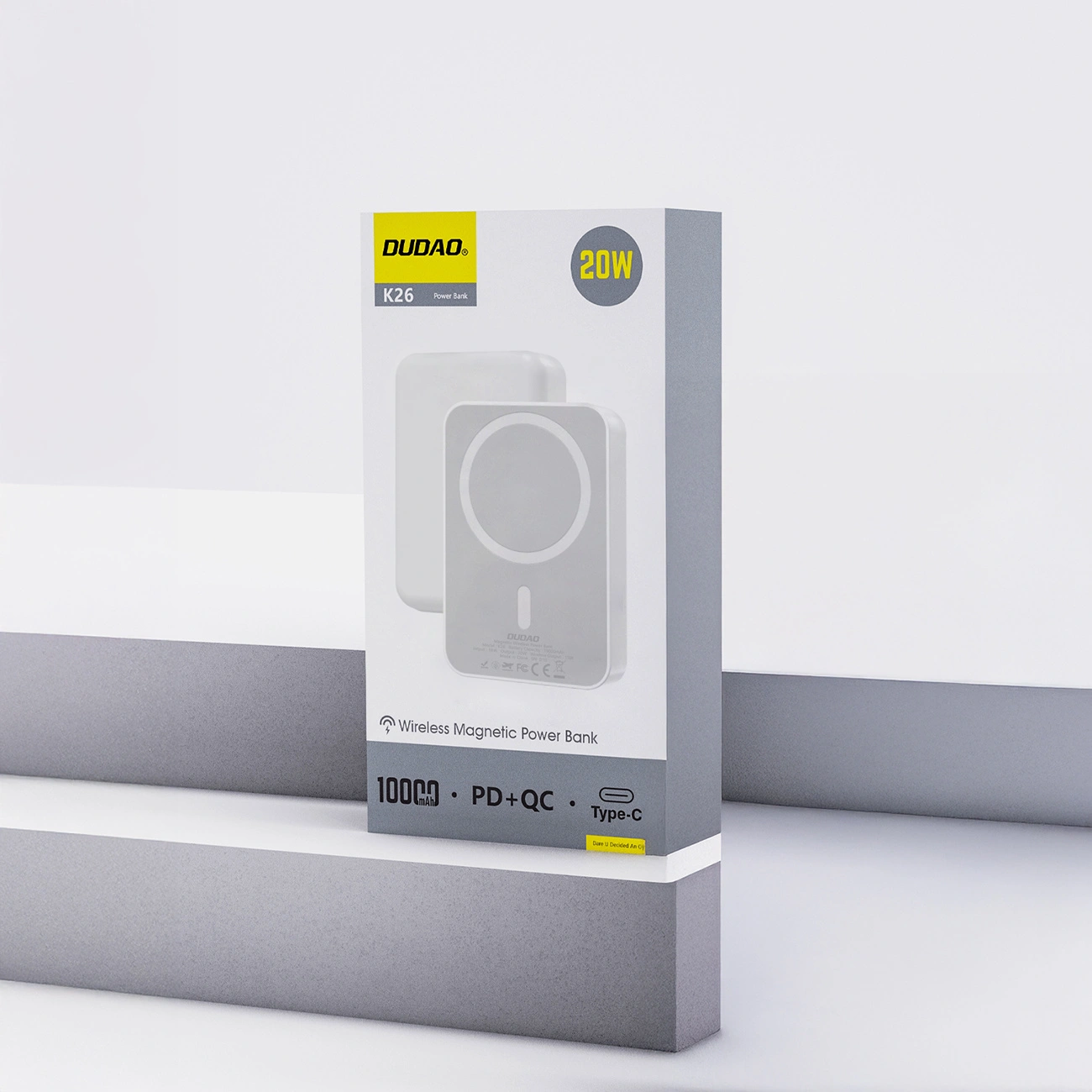 Zunanja baterija Wireless Dudao K26, 10000mAh, 20W, PD + FQI, 1 x QI - 1 x USB-C, Bela