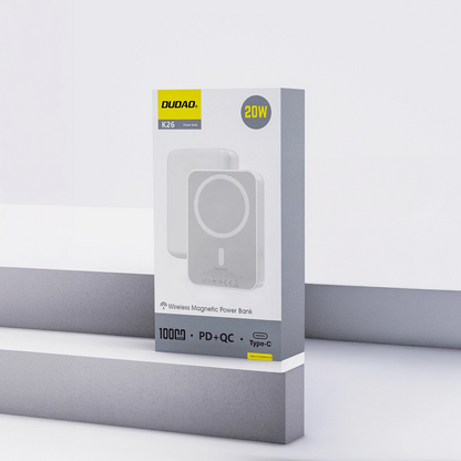 Zunanja baterija Wireless Dudao K26, 10000mAh, 20W, PD + FQI, 1 x QI - 1 x USB-C, Bela