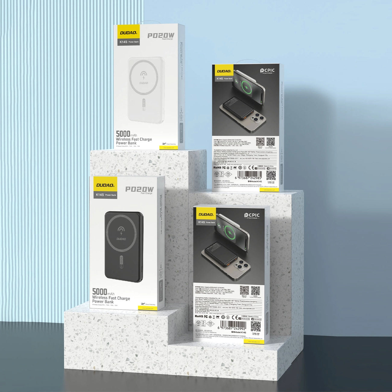 Zunanja baterija brezžična Dudao K14S, 5000mAh, 10W, PD + QI, 1 x QI - 1 x USB-C, črna