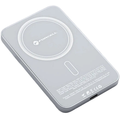 Zunanja baterija Wireless Forcell F5K8, 5000mAh, 15W, PD + FQI, 1 x QI - 1 x USB-C, Bela