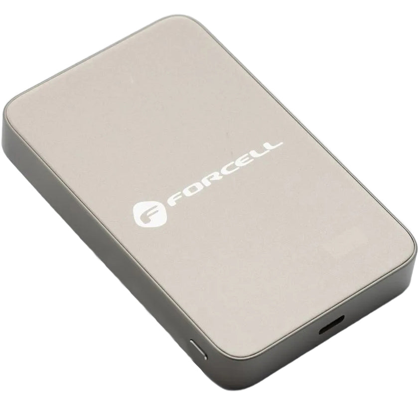 Zunanja baterija Wireless Forcell F5K8, 5000mAh, 15W, PD + FQI, 1 x QI - 1 x USB-C, Zlata