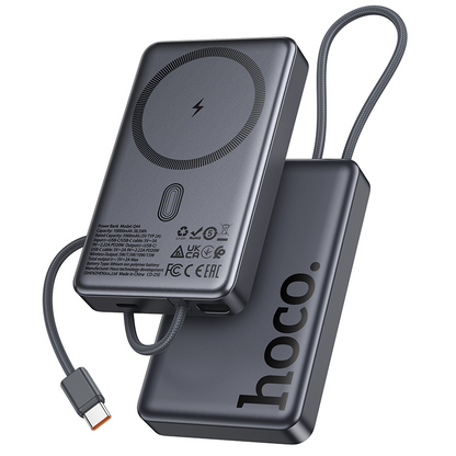 Brezžična zunanja baterija HOCO Q44, 10000mAh, 20W, PD + FQI, 1 x QI - 2 x USB-C, Siva