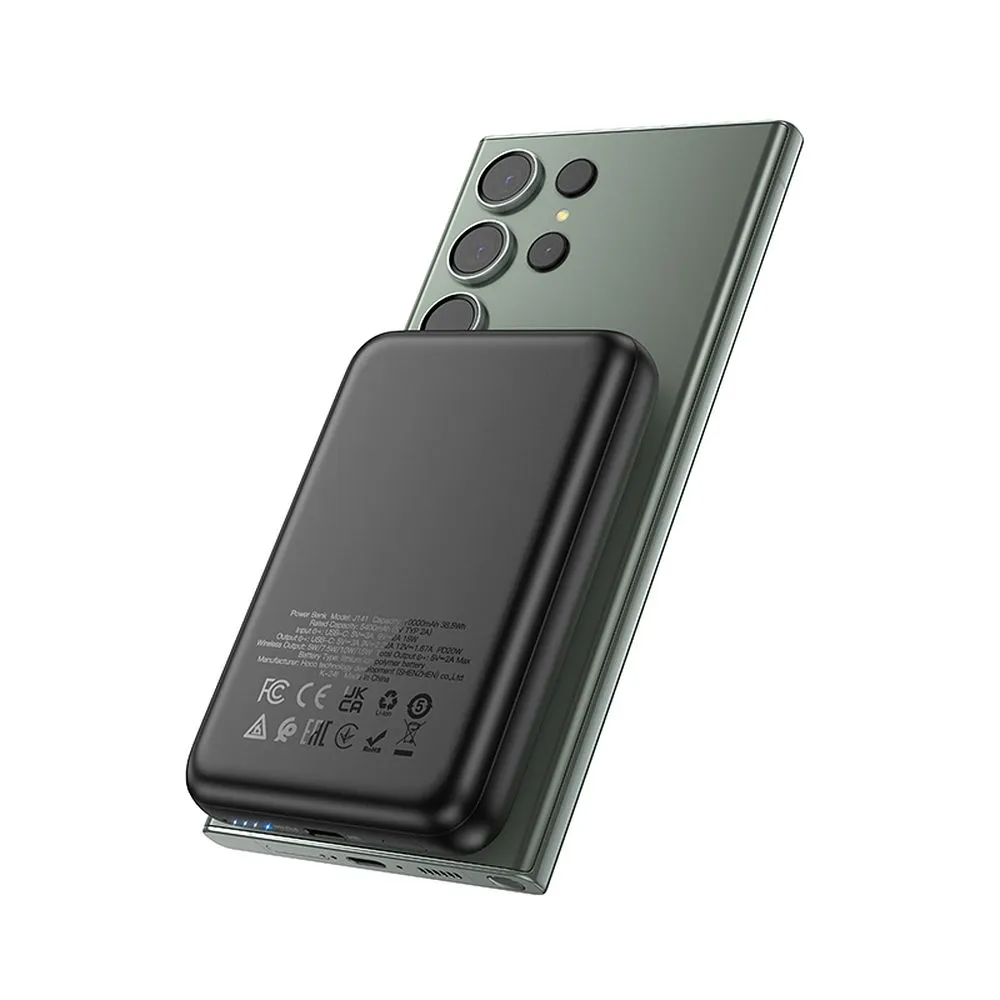 Zunanja baterija Wireless HOCO J141, 10000mAh, 20W, PD + FQI, 1 x QI - 1 x USB-C, Črna