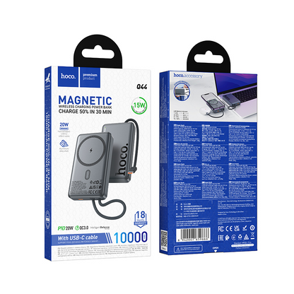 Brezžična zunanja baterija HOCO Q44, 10000mAh, 20W, PD + FQI, 1 x QI - 2 x USB-C, Siva