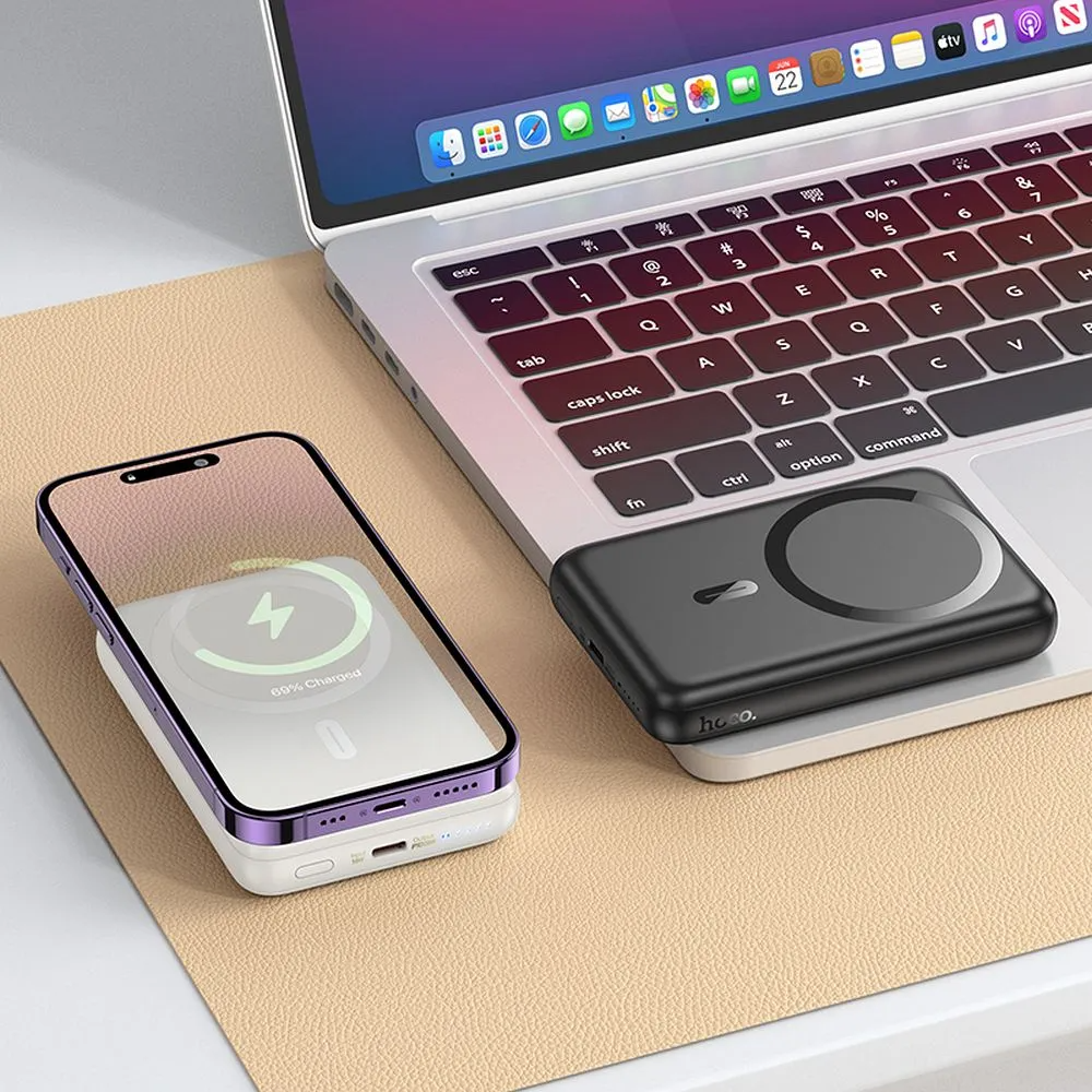 Zunanja baterija Wireless HOCO J141, 10000mAh, 20W, PD + FQI, 1 x QI - 1 x USB-C, Črna