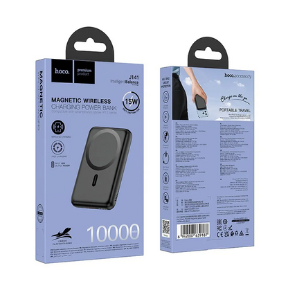 Zunanja baterija Wireless HOCO J141, 10000mAh, 20W, PD + FQI, 1 x QI - 1 x USB-C, Črna