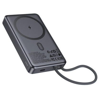 Brezžična zunanja baterija HOCO Q44, 10000mAh, 20W, PD + FQI, 1 x QI - 2 x USB-C, Siva