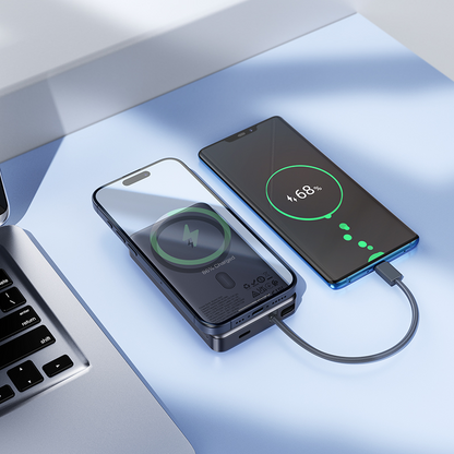 Brezžična zunanja baterija HOCO Q44, 10000mAh, 20W, PD + FQI, 1 x QI - 2 x USB-C, Siva