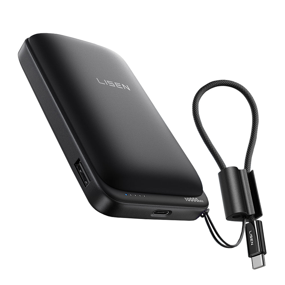 Brezžična zunanja baterija Lisen P604, 10000mAh, 65W, QC + PD + FQI, 1 x QI - 1 x USB-A - 1 x USB-C, Črna