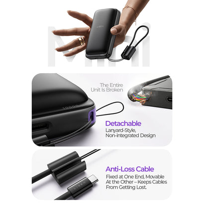 Brezžična zunanja baterija Lisen P604, 10000mAh, 65W, QC + PD + FQI, 1 x QI - 1 x USB-A - 1 x USB-C, Črna