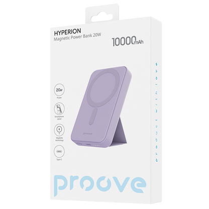 Zunanja baterija Wireless Proove Hyperion, 10000mAh, 20W, PD + FQI, 1 x QI - 1 x USB-C, Vijolična