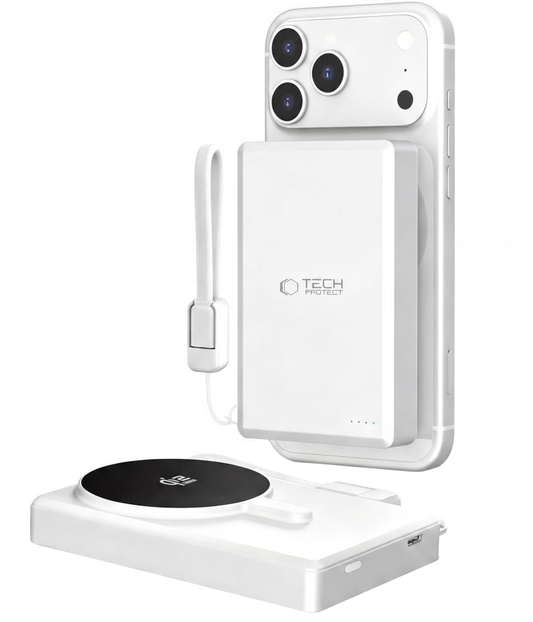 Brezžična zunanja baterija Tech-Protect PB40 LifeMag, 10000mAh, 25W, PD + FQI, 1 x QI - 1 x USB-C, Srebrna