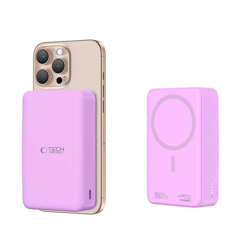 Tech-Protect PB12 LifeMag brezžična zunanja baterija, 20000 mAh, 20 W, QC + PD + FQI, 1 x QI - 1 x USB-A - 1 x USB-C, vijolična