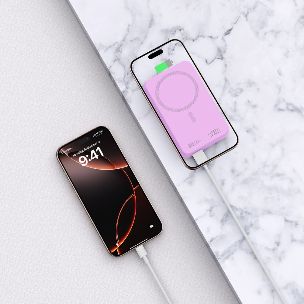 Tech-Protect PB12 LifeMag brezžična zunanja baterija, 20000 mAh, 20 W, QC + PD + FQI, 1 x QI - 1 x USB-A - 1 x USB-C, vijolična