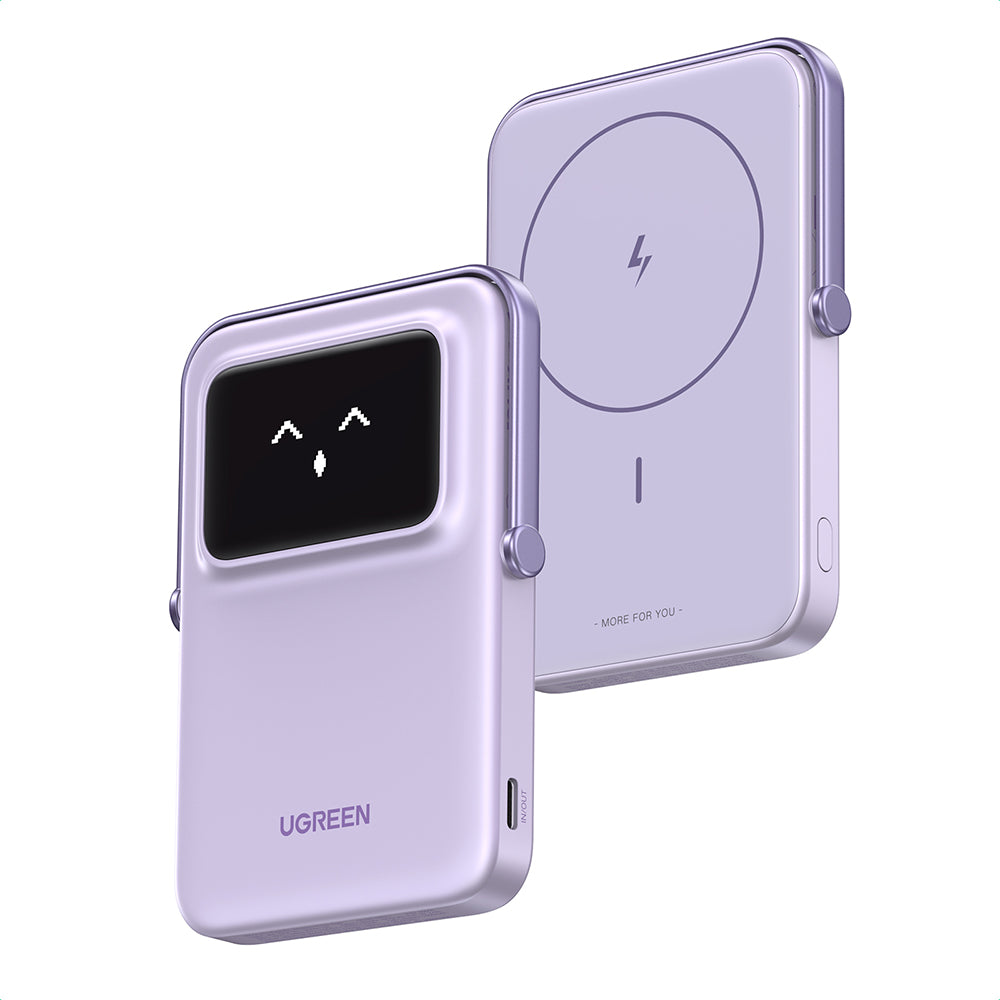 Zunanja brezžična baterija UGREEN PB571 Uno, 5000mAh, 20W, PD + FQI, 1 x QI - 1 x USB-C, Vijolična