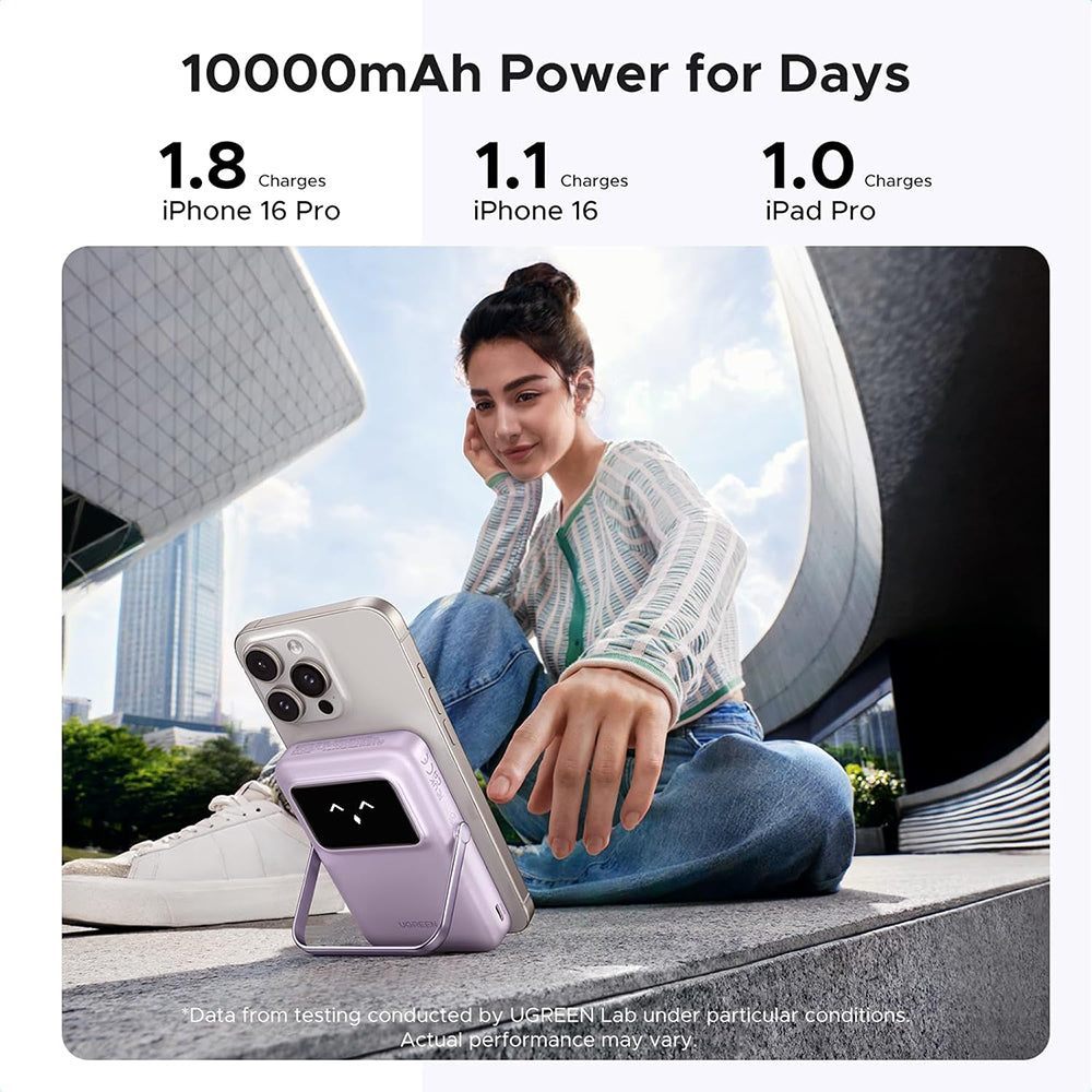 Zunanja brezžična baterija UGREEN PB764 Uno, 10000mAh, 20W, PD + FQI, 1 x QI - 1 x USB-C, Siva