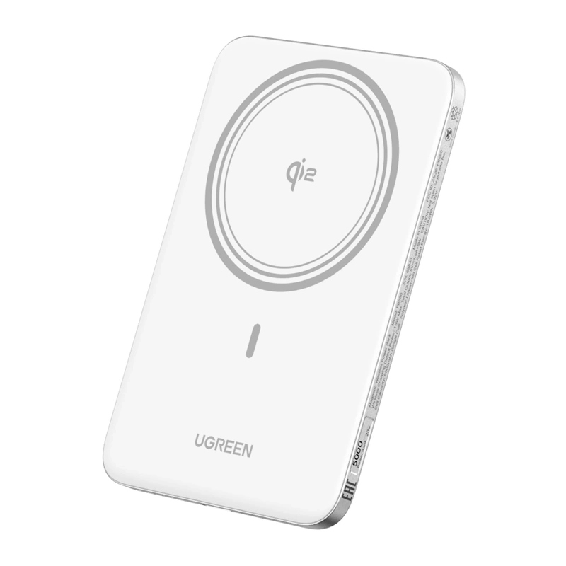 Brezžična zunanja baterija UGREEN PB580 (95931B), 5000mAh, 20W, PD + FQI, 1 x QI - 1 x USB-C, Bela
