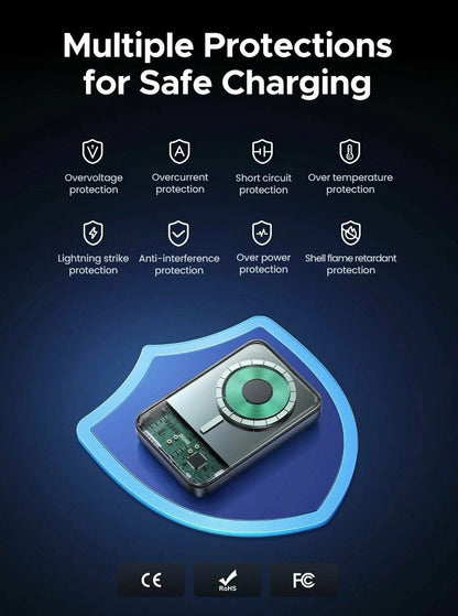Zunanja brezžična baterija UGREEN PB562, 10000mAh, 20W, PD + FQI, 1 x QI - 1 x USB-C, črna