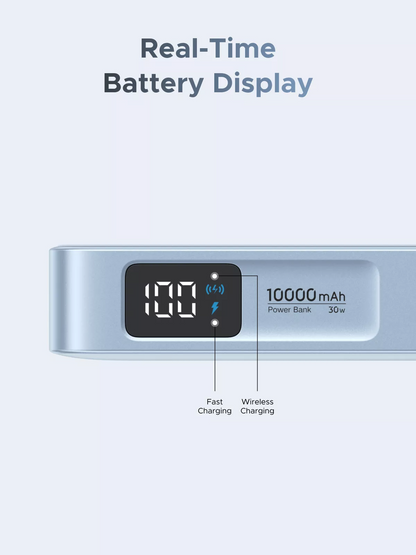 Brezžična zunanja baterija UGREEN MagFlow PB773 (65958), 10000mAh, 25W, PD + FQI, 1 x QI - 2 x USB-C, modra