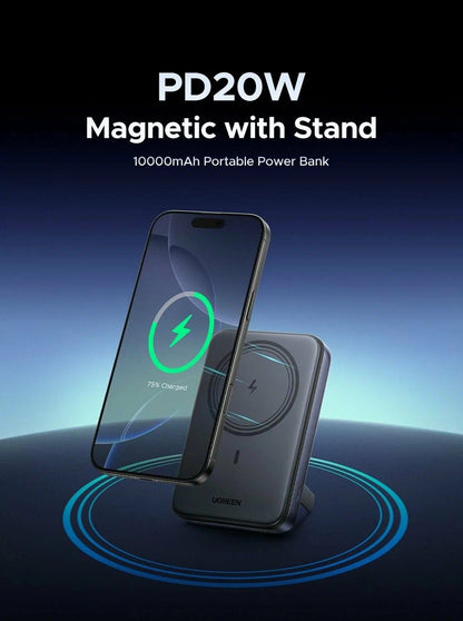 Zunanja brezžična baterija UGREEN PB562, 10000mAh, 20W, PD + FQI, 1 x QI - 1 x USB-C, črna