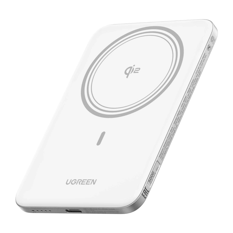Brezžična zunanja baterija UGREEN PB580 (95931B), 5000mAh, 20W, PD + FQI, 1 x QI - 1 x USB-C, Bela