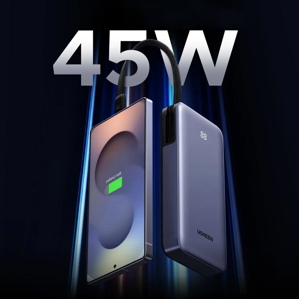 Zunanja baterija UGREEN PB536 (55988B), 20000mAh, 45W, QC + PD, 1 x USB-A - 2 x USB-C, Siva
