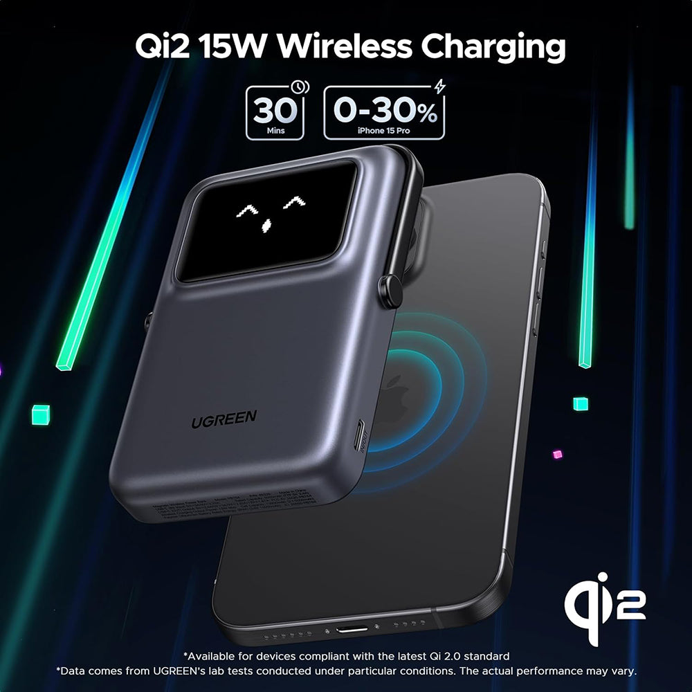 Zunanja brezžična baterija UGREEN PB764 Uno, 10000mAh, 20W, PD + FQI, 1 x QI - 1 x USB-C, Siva