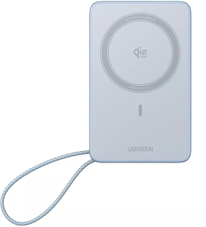 Brezžična zunanja baterija UGREEN MagFlow PB773 (65958), 10000mAh, 25W, PD + FQI, 1 x QI - 2 x USB-C, modra