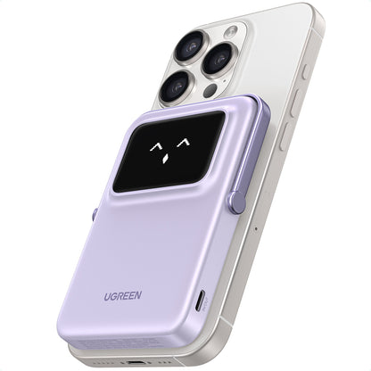 Zunanja brezžična baterija UGREEN PB571 Uno, 5000mAh, 20W, PD + FQI, 1 x QI - 1 x USB-C, Vijolična