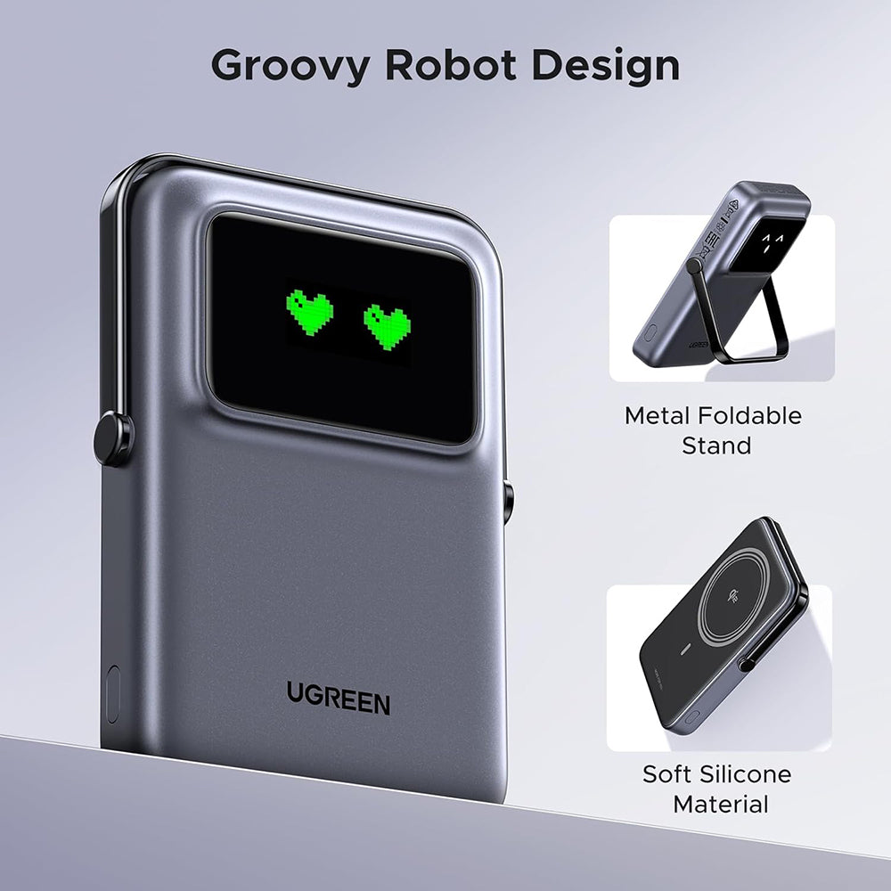 Zunanja brezžična baterija UGREEN PB764 Uno, 10000mAh, 20W, PD + FQI, 1 x QI - 1 x USB-C, Siva